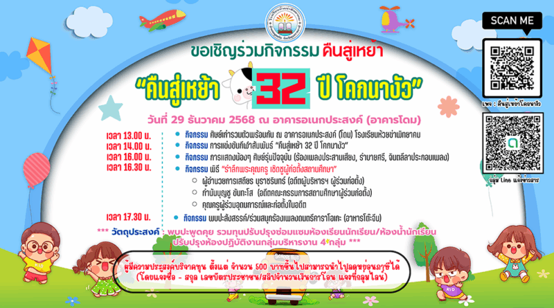เชิญร่วมกิจกรรม “คืนสู่เหย้า 32 ปี โคกนางัว” 29 ธันวาคม 2568